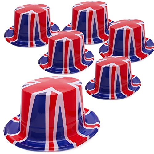 Toyland® Pack de 6 - Sombreros de copa Union Jack de plástico - Talla única - Decoraciones británicas de coronación de Su Majestad el Rey Carlos III