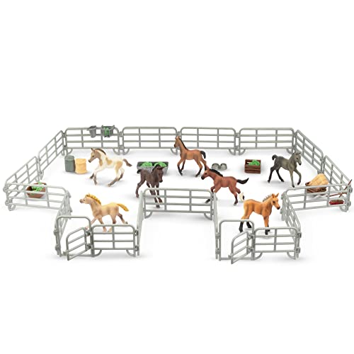 TOYMANY 20 piezas de juguete de valla de caballo con puerta, accesorios de esgrima de corral para caballos, juguete de acoplamiento, granja, granero, paddock, caballo, decoración educativa para