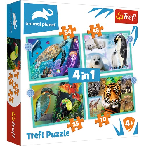 Trefl-El Misterioso Mundo de los Animales de 35 a 70 Piezas, 4 Conjuntos, para niños a Partir de 4 años Puzzle, Color, Die geheimnisvolle Welt Der Tiere