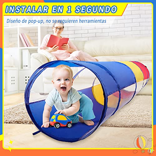 Tunel de Juego Infantil 180cm, Opret Tunel Infantil Plegable para Niños con Malla Transpirable, Juego de Interior y Exterior