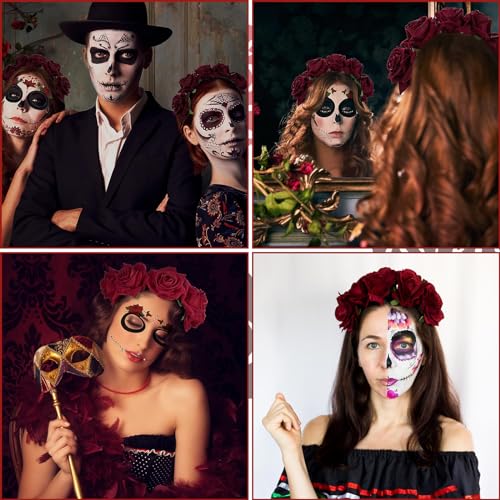 TZQFROCE Diadema con diseño de rosas muertas para Halloween, diadema de flores, Dia de los Muertos, disfraz de Halloween, accesorio para el pelo para disfraces, Halloween, carnaval, fiesta temática