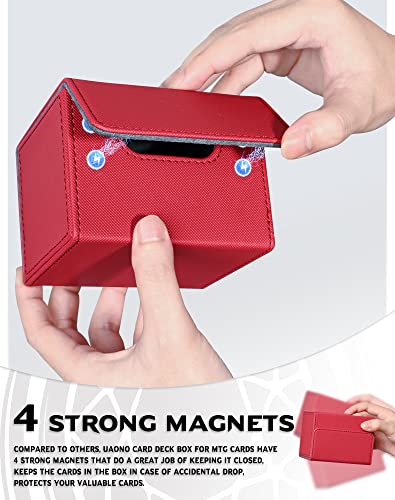 UAONO Deck Box Caja cartas MTG, Magnetic Estuche Para TCG, Premium de Cartas Tamaño Grande para 120+ Cartas en Fundas(Red,Ruby)