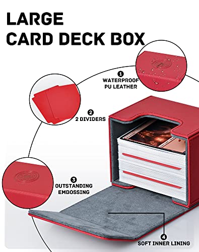 UAONO Deck Box Caja cartas MTG, Magnetic Estuche Para TCG, Premium de Cartas Tamaño Grande para 120+ Cartas en Fundas(Red,Ruby)
