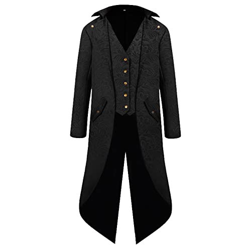 Uikceten Disfraz Cosplay Halloween medieval ropa para hombre esmoquin steampunk abrigo gótico frack victoriano vintage chaqueta uniforme, Negro , XL