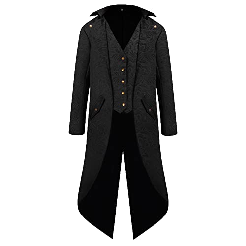 Uikceten Disfraz Cosplay Halloween medieval ropa para hombre esmoquin steampunk abrigo gótico frack victoriano vintage chaqueta uniforme, Negro , XL