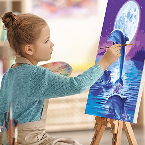 UNIVERTEN Pintura por Números para Adultos Niños Principiantes, Kits de Pintar por Números,para Decoración del Hogar, Viene con Pinturas y Pincel, Delfines Azul(40 x 50 cm)