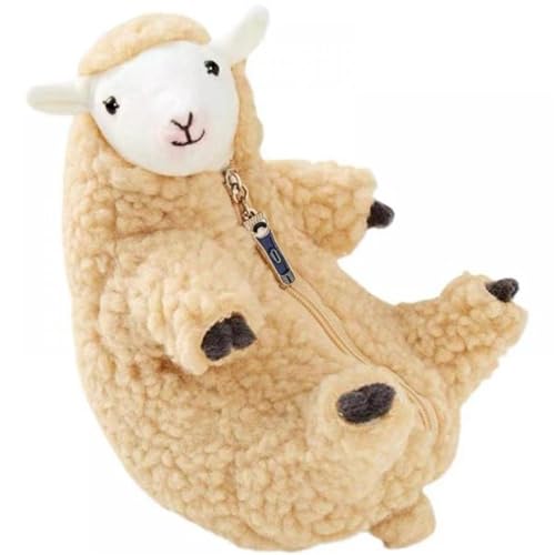 UOWEG Oveja educativa de lana afeitada, cordero Kawaii con ropa extraíble, juego de lobo, de dos piezas (beige, talla única)