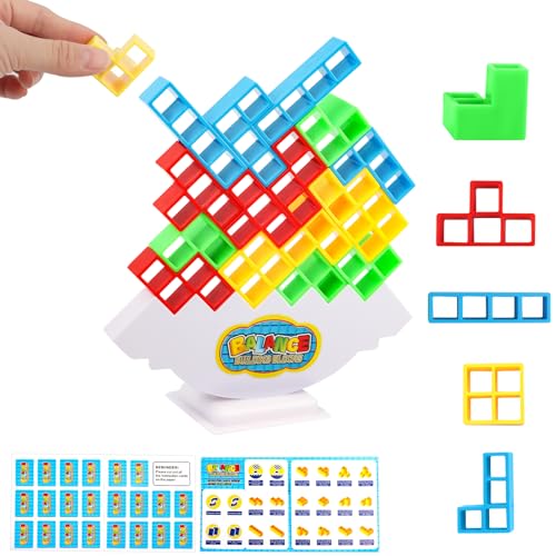 VFANDV Tetra Tower Balance Game, 16 Piezas Tetris Tower Juego de Bloques Apilables Tower Balance Juguetes Educativos Juguetes Apilables de Equilibrio para Regalo Niño 3+ años