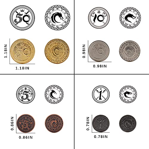Viipha DND - Juego de 60 monedas de metal con bolsa de cuero, fichas de juego, tesoro pirata, accesorios y accesorios para juegos de mesa