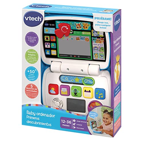 VTech - Baby Ordenador Primeros descubrimientos, Portátil Infantil Educativo, Pantalla Espejo y Efectos mágicos, Juguete para niños +1 año, Versión ESP