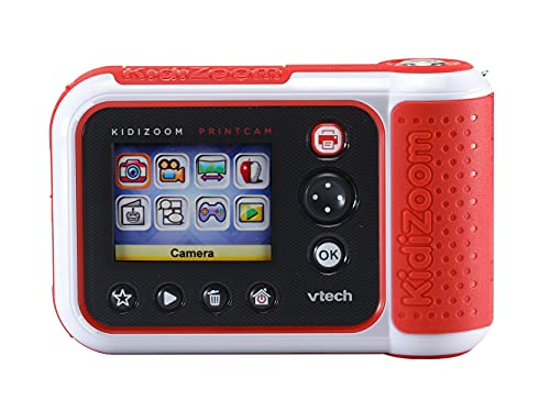 VTech KidiZoom PrintCam (Rojo), Cámara Digital para Niños con Impresora Integrada, Cámara para Niños con Efectos Especiales y Juegos Divertidos, Cámara Digital para Niños con Batería Recargable,