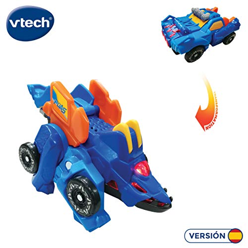 VTech - Switch&Go Dinos Púas el estegosaurio coche de carreras, Dinosaurios y figuras de acción, Juguete transformable 2 en 1 Dino-Car para niños +3 años, Versión ESP
