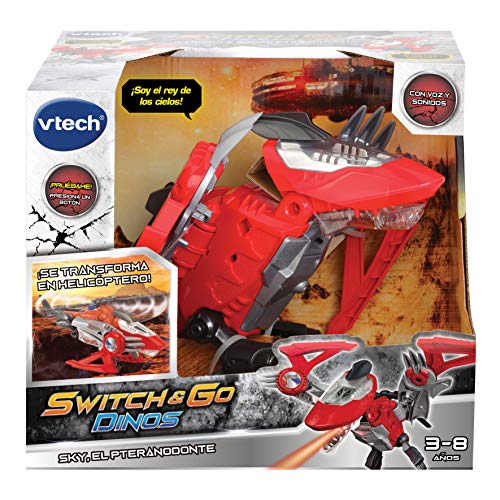 VTech - Switch&Go Dinos, Sky el pteranodonte, Dinosaurio que se transforma en vehículo, Juguete para niños +3 años, Versión ESP (3480-197322)