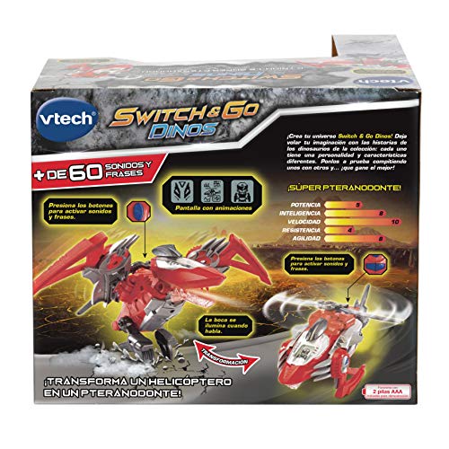 VTech - Switch&Go Dinos, Sky el pteranodonte, Dinosaurio que se transforma en vehículo, Juguete para niños +3 años, Versión ESP (3480-197322)