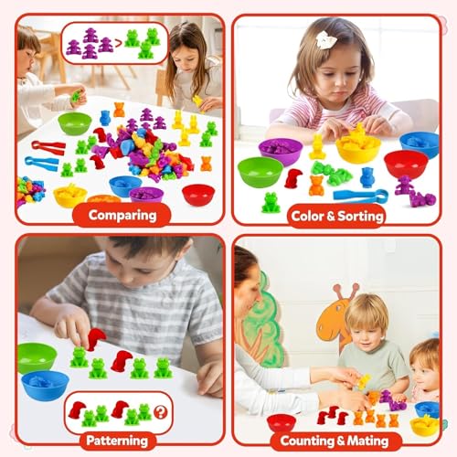 vvhippo Montessori Juguete Educativo, Juguetes para Niños Contar 36 Piezas Juego de Combinación de Contar matemáticas Montessori con Cuenco, Pinzas, Juguete para niños de 3 4 5 años