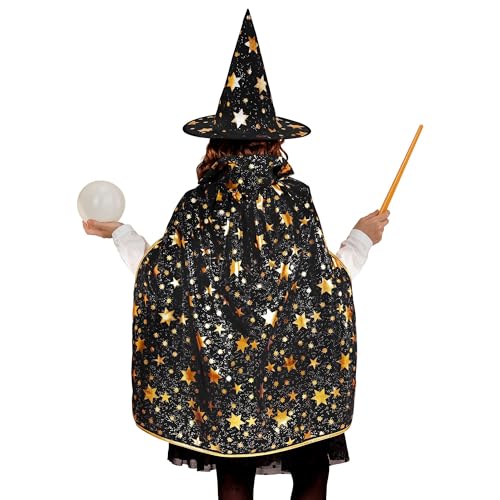W WIDMANN - Disfraz infantil de mago, sombrero y capa, mago, hechicero, cuento de hadas