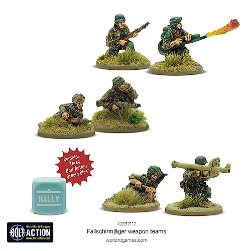 Warlord Games Fallschirmjäger Weapons Teams - Miniaturas a escala de 28 mm para acción de pernos, miniaturas muy detalladas de la Segunda Guerra Mundial para juegos de guerra de mesa