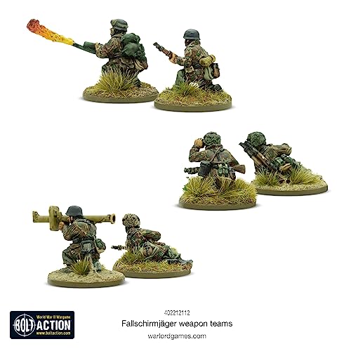 Warlord Games Fallschirmjäger Weapons Teams - Miniaturas a escala de 28 mm para acción de pernos, miniaturas muy detalladas de la Segunda Guerra Mundial para juegos de guerra de mesa