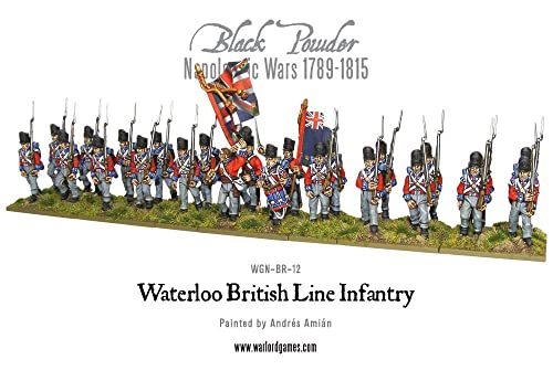 Warlord Games Waterloo British Line Infantry - Miniaturas de plástico a escala de 28 mm para polvo negro Era Napoleónica altamente detallada para juegos de guerra de mesa