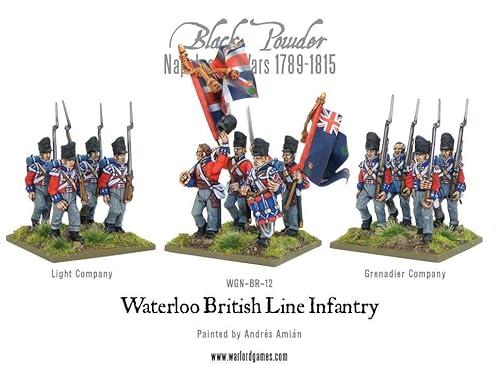 Warlord Games Waterloo British Line Infantry - Miniaturas de plástico a escala de 28 mm para polvo negro Era Napoleónica altamente detallada para juegos de guerra de mesa