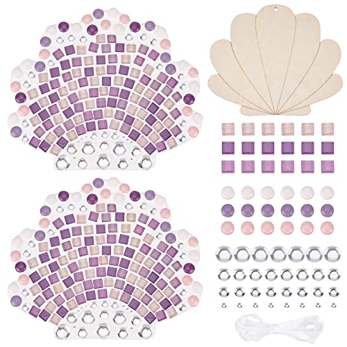 WEBEEDY Make 2 Seashell Kit de Mosaico de Vidrio Creatividad DIY Kit de Mosaico de Vidrio para Niños Adultos Incluye Azulejos de Mosaico de Vidrio, Virutas de Madera, Cinta