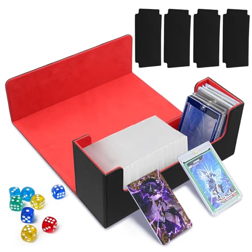 Weigudoc Cajas de Baraja de Cartas Compatible con MTG TCG PTCG YGO, Magnetic Deck Box para 1000+ Cartas en Fundas, Caja de Almacenamiento de Tarjeta Incluye 4 Card Dividers(Negro Rojo)