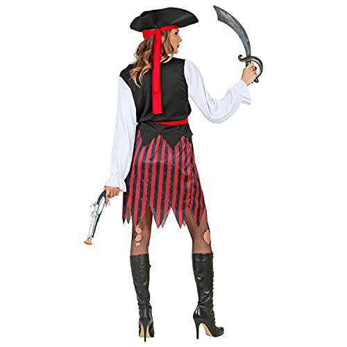 Widmann - Disfraz de pirata del Caribe, blusa con chaleco, falda, cinturón, cinta para la cabeza, sombrero, pirata, fiesta temática, carnaval.