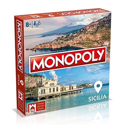 Winning Moves - Los pueblos más Bellos de Italia ed. Sicilia, Monopoly, Juego de Mesa, 8+ años