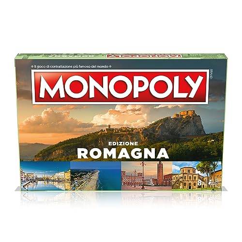 Winning Moves Monopoly I Pueblos más bellos de Italia Romaña, juego de mesa, edición italiana, juego para familias, 8 en adelante