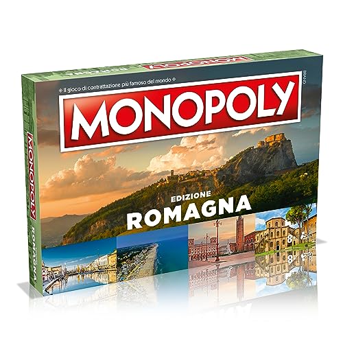 Winning Moves Monopoly I Pueblos más bellos de Italia Romaña, juego de mesa, edición italiana, juego para familias, 8 en adelante