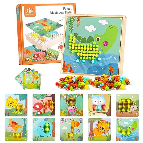 Wisplye Juego de Mosaico, Tablero de Mosaicos Infantiles, Rompecabezas Tablero de Coincidir Colores Montessori de Juguetes Colores Juegos Educativos Temprano Niños 2 3 4 Años
