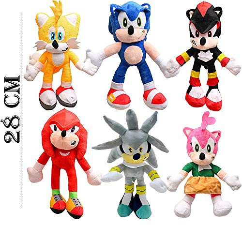 wiztex Sonic The Hedgehog - Muñeco de peluche Sonic The Hedgehog, 6 unidades, 28 cm, de algodón Sonic The Hedgehog