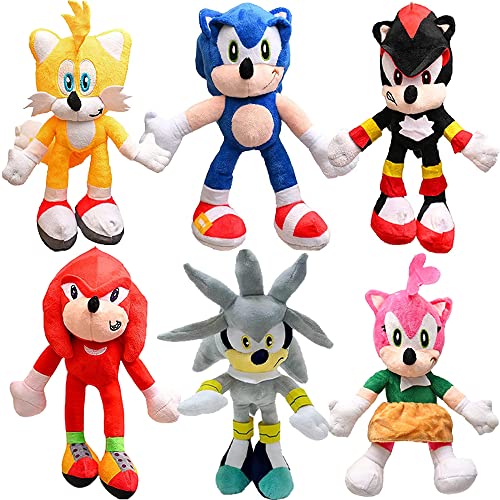 wiztex Sonic The Hedgehog - Muñeco de peluche Sonic The Hedgehog, 6 unidades, 28 cm, de algodón Sonic The Hedgehog