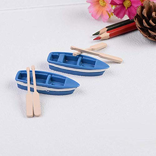Wmaple wufeng 2pcs Miniatura Barcos Paisaje Fairy Garden Barco Azul remos remos Mini Artículos de decoración Jardinería Decoración Kit