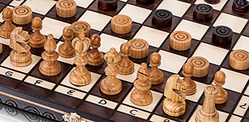 Wooden Magic AJEDREZ OLÍMPICO de Cereza y Damas - Juego de ajedrez de Madera 35cm/14 en a Mano con Damas