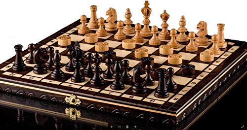 Wooden Magic AJEDREZ OLÍMPICO de Cereza y Damas - Juego de ajedrez de Madera 35cm/14 en a Mano con Damas
