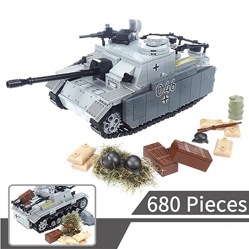 WW2 Militar No 3 G Tipo Tanque de Combate Bloques de Construcción con Mini Figura y Pieza de Arma, 680 Unidades Militares Tanques Modelo Soldados Juego de Armas Juguetes Compatibles con Lego