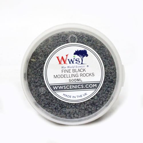 WWS War World Scenics WWScenics Rocas Finas Negras 1-3mm | Envase de 500ml | Modelismo Material Base Diorama