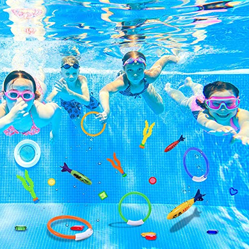 Wybtbm 28pcs Juguetes de Buceo, Juego bajo el Agua, Anillo de Piscina de natación Juguete Bolas Bandidos Torpedo para niños