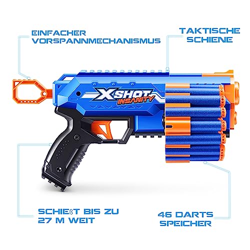 X-Shot Insanity Manic Blaster (Incluye 2 Blasters, 90 Dardos) de ZURU, Air Pocket Technology Dardos y Almacenamiento de Dardos (Paquete de 2, 90 Dardos)