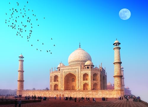 XHHZ Kit completo de pintura por números para principiantes, mezquita India Taj Mahal Agra Pradesh Casstle Sky Moon Temple, 40 x 50 cm, sin marco