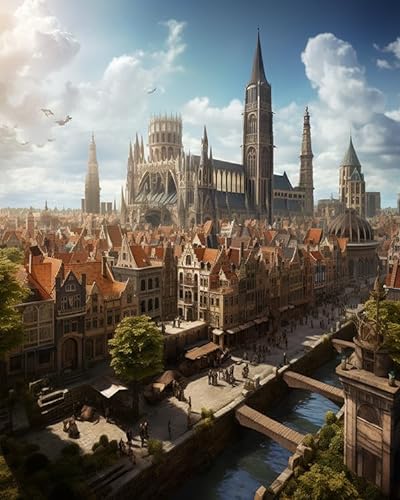 XHHZ Maravilloso mundo de pintura digital: ilumina tu estrella creativa, ciudades europeas medievales, 40 x 50 cm, sin marco