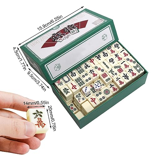 XPJBKC Juego de majong, mini juego de mahjong, juego de majong chino tradicional, juego de mesa de mahjong portátil con 144 piedras de mahjong, para viajes familiares, juego de mesa