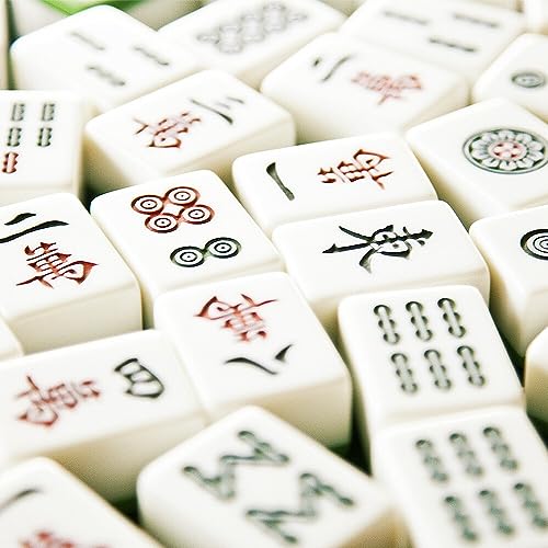 XPJBKC Juego de majong, mini juego de mahjong, juego de majong chino tradicional, juego de mesa de mahjong portátil con 144 piedras de mahjong, para viajes familiares, juego de mesa