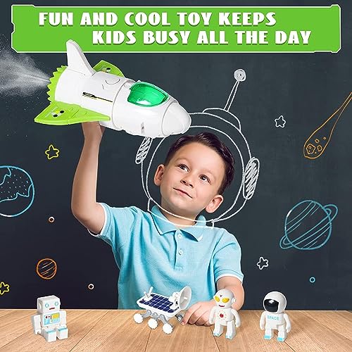 YULEYU Spaceshuttle Misión Espacial Juguete de cohete, juguete de nave espacial con luz y sonido, 3 figuras de astronautas, cabina plegable, puf de rociado, regalo de cumpleaños para niños