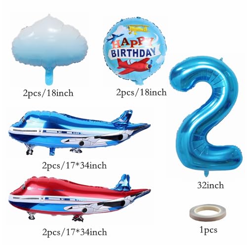 Yunchu Online 2. avión decoración de cumpleaños grande azul rojo avión globo avión globo cumpleaños avión avión nube globos avión avión globos avión fiesta de cumpleaños juego para 2 cumpleaños niño