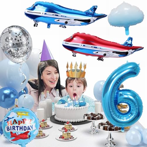 Yunchu Online 2. avión decoración de cumpleaños grande azul rojo avión globo avión globo cumpleaños avión avión nube globos avión avión globos avión fiesta de cumpleaños juego para 2 cumpleaños niño