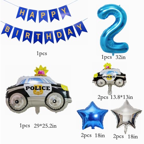 Yunchu Online 2. Decoración de cumpleaños de policía, globos de policía, 2 cumpleaños, globos azules con número 2, globos de helio para fiestas temáticas de policía, niños, fiestas de cumpleaños