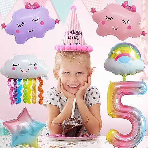 Yunchu Online 2. Juego de decoración de cumpleaños de arco iris, decoración de cumpleaños para 2 años, globos de papel de aluminio para niñas, 2 cumpleaños, decoración de arco iris, borlas, globos