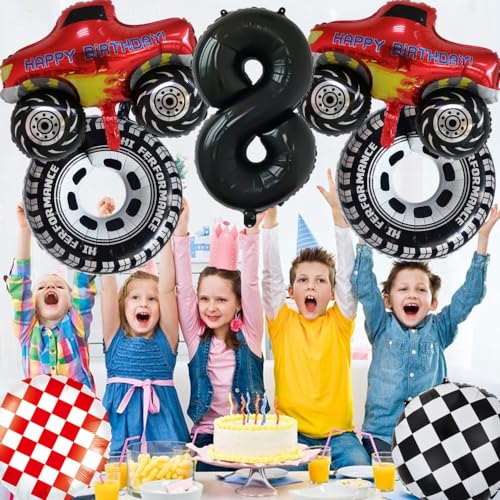 Yunchu Online Globo de aire para coche, kit de cumpleaños de Monster Truck Cars, decoración de cumpleaños para niños, 4º camión, decoración de cumpleaños, decoración para fiestas de monstruos,